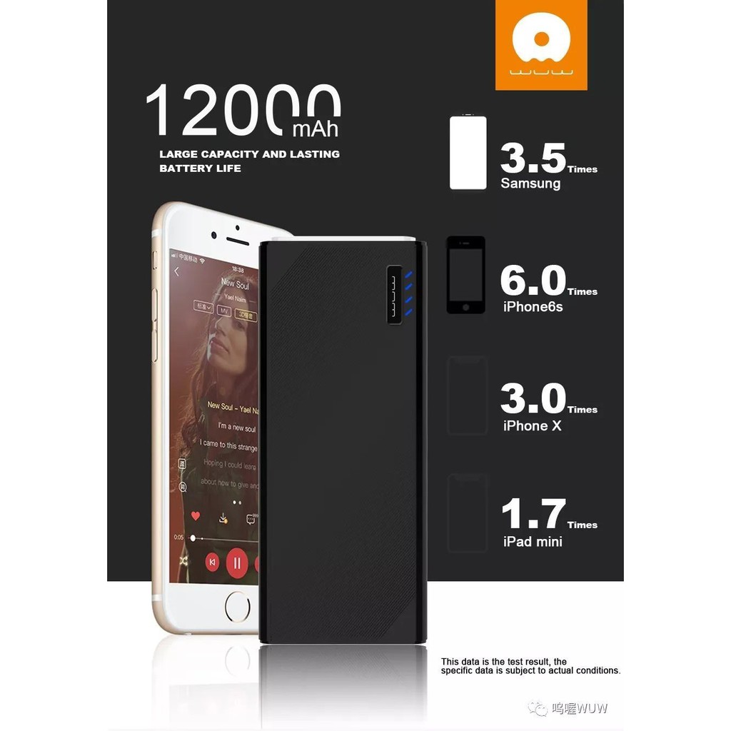 Batterie externe WUW U27 12000 mAh avec 2 sorties USB – Image 2